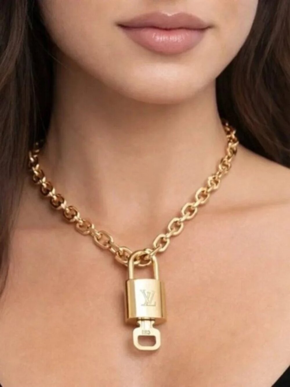 Gold-Plated Necklace with Authentic Louis Vuitton Padlock